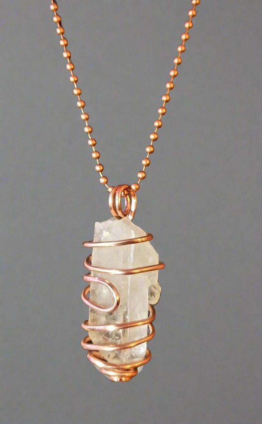 Copper Wrapped Crystal Quartz Necklace