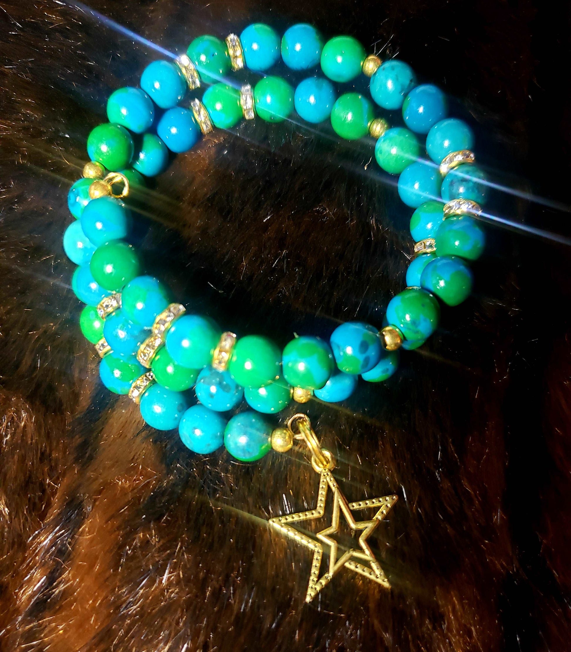 Chrysocolla Crystal Memory Wire Bracelet