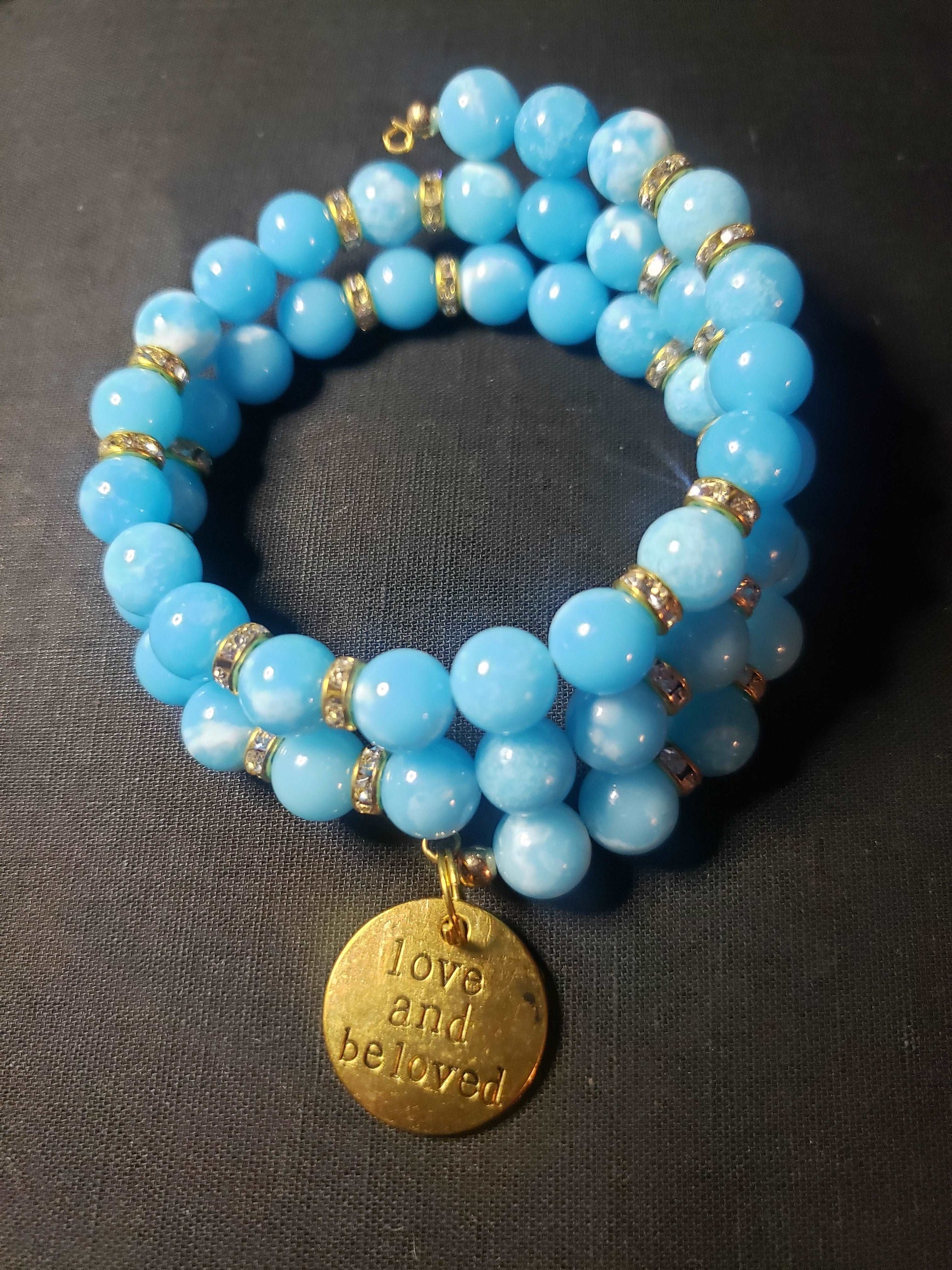 Larimar Crystal Memory Wire Bracelet