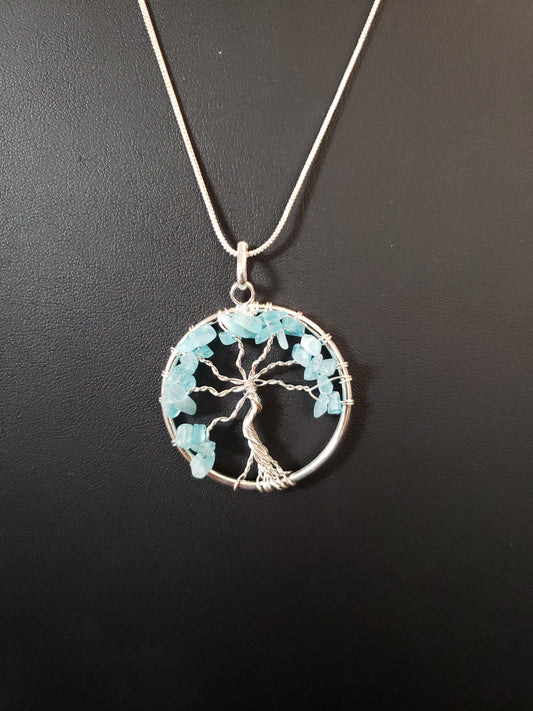 BLUE FLORITE TREE OF LIFE NECKLACE