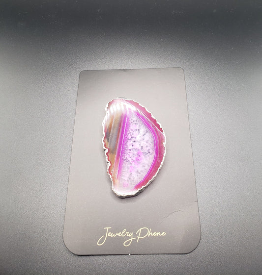 FREEFORM SILVER PLATED PINK AGATE PHONE GRIP