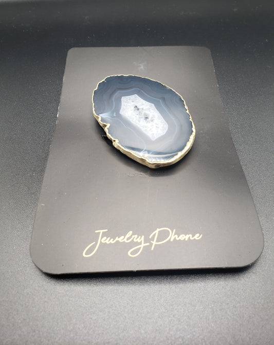 FREEFORM GOLD PLATED GREY  AGATE PHONE GRIP